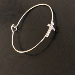 NWOT Silver Bangle With Rhinestone Cross